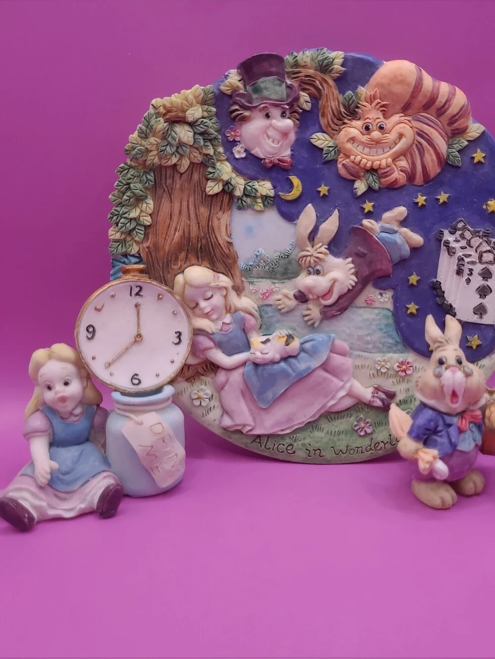 Vintage 1996 Popular Imports ALICE IN WONDERLAND Mini Resin Tea Set Figurines